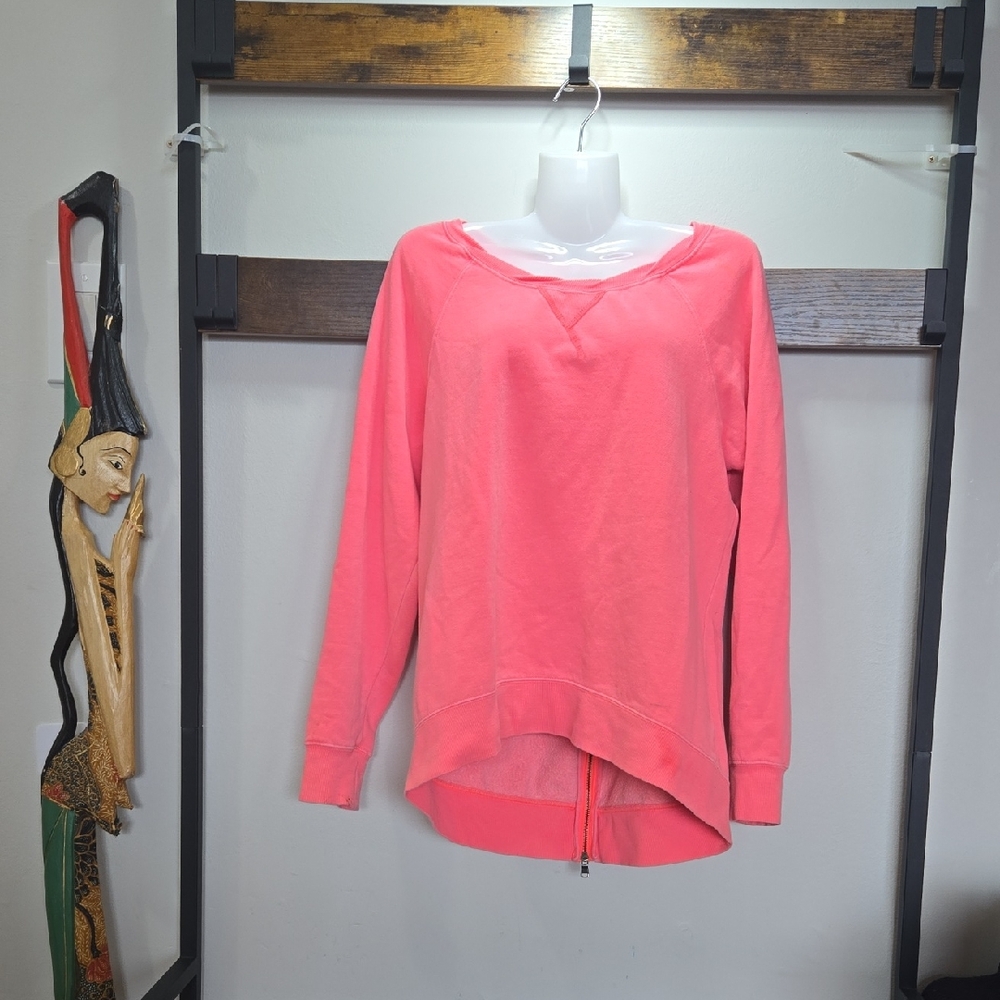 Dex Pink Long Sleeve Loose Zipper Back Vent Oversized Tunic Crewneck